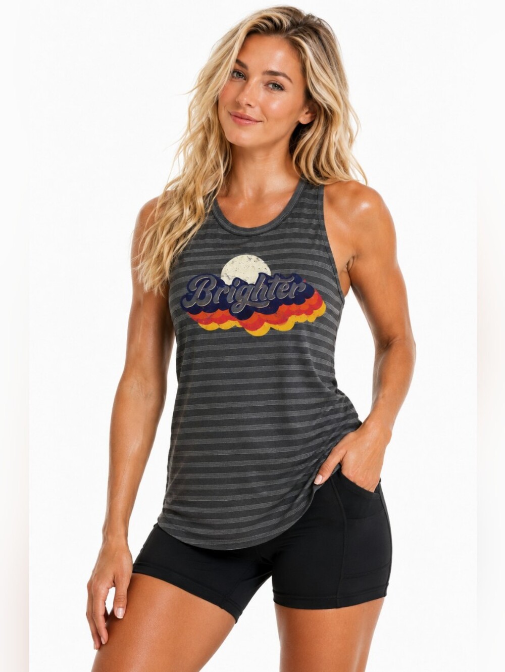 ZYIA Active "Brighter" Striped Racerback Tank Top NWT | Medium